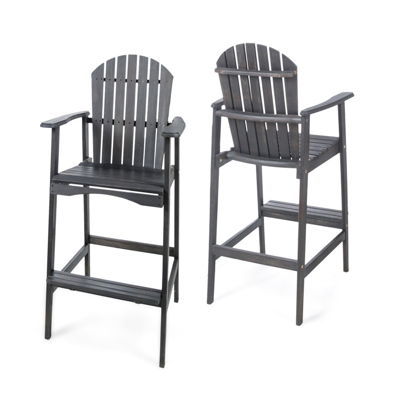 Ensemble de 2 tabourets de bar Adirondack en bois d'acacia, gris foncé, résistant aux intempéries, 50,75 po de hauteur