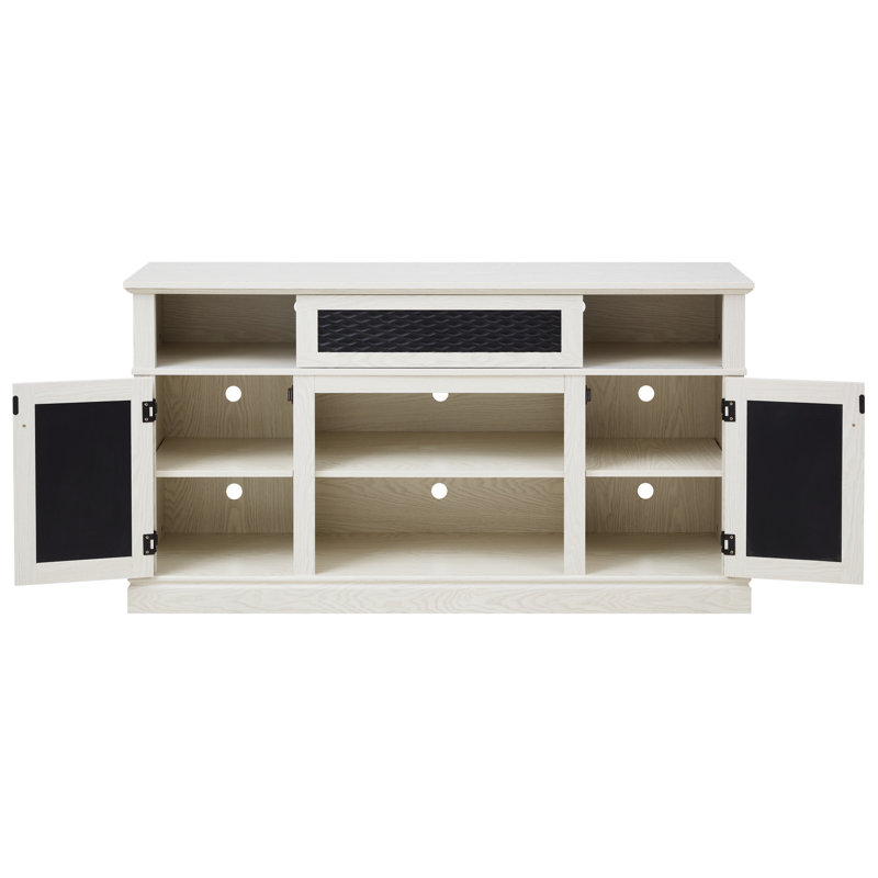 Meuble télé moderne avec portes coulissantes, pour téléviseur 65 po, blanc, l 58,97 po x P 15,79 po x H 31,7 po, White, No