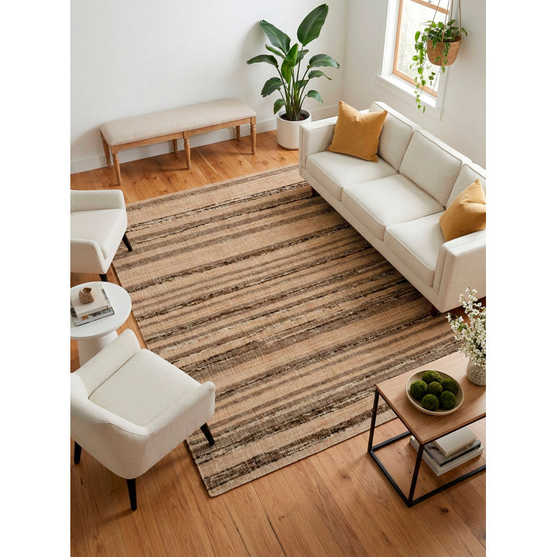 Aquila Striped Area Rug in Natural Black, Rectangle 5' x 8'