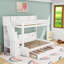 Lit superposé simple au-dessus d'un lit double en bois avec lit gigogne, escalier et port USB et éclairage DEL-690150331