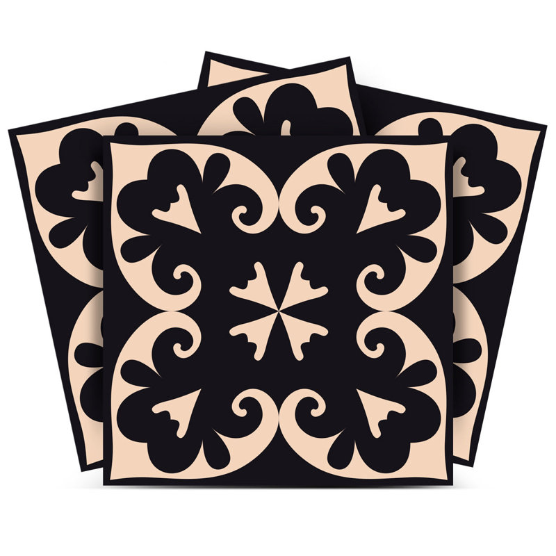 Carreaux amovibles 8 po x 8 po à peler et à coller crème, H 8 po x l 8 po x P 0,1 po, Noir / blanc