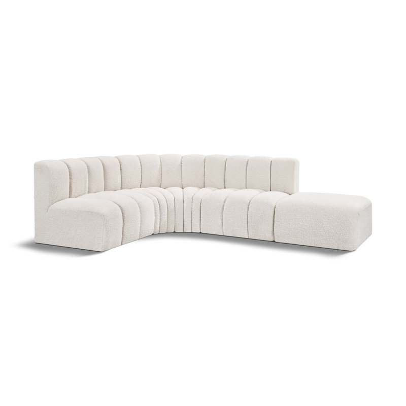 Isleen Upholstered Curved Sectional with Ottoman Reversible, Cream Boucle Fabric