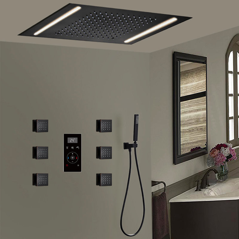 Chrome Shower System with 3-Function Massage Body Jets, Overhead Rainfall, and Hand Spray