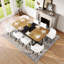 Ensemble de salle à manger 9 pièces 9 pièces pour 8 chaises de table en grain de bois bicolore et 8 chaises en similicuir blanc-520310213