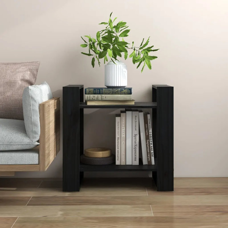 Irek Book Cabinet/Room Divider Solid Wood, 57cm H x 60cm W x 35cm D, Black