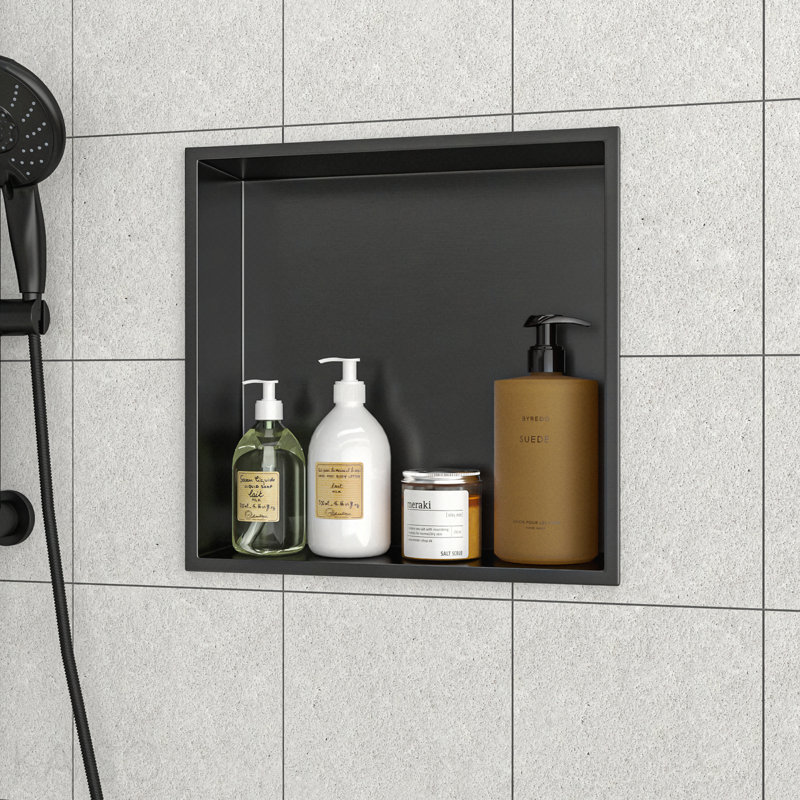 Niche de douche en acier inoxydable 15 po x 15 po, noir bronze, H 15 po x l 15 po x P 3,94 po, Bronze industriel-noir