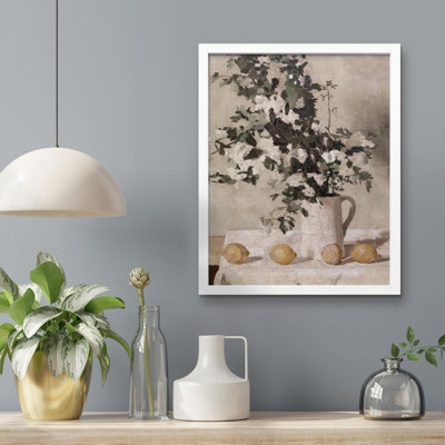 "Bouquet de fleurs blanches dans une tasse" sur papier