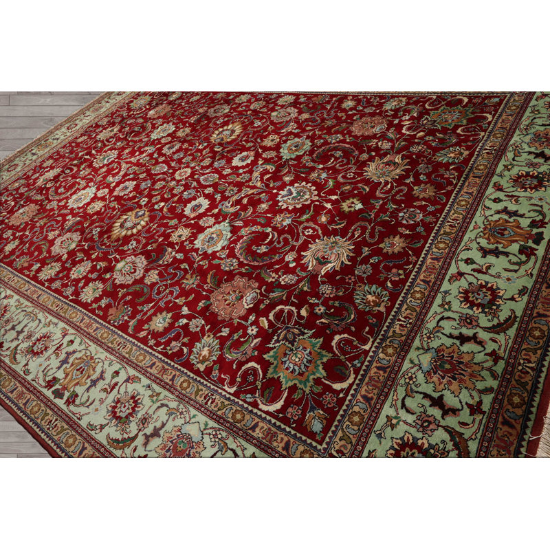 Tapis oriental rouge 100% laine noué à la main 10 x 14 po, couleur menthe
