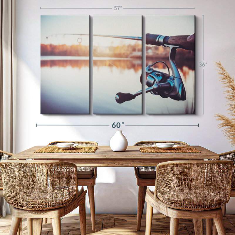 «Summer Lake Fishing», 3 pièces sur toile, H 36 po x l 57 po x P 1,25 po