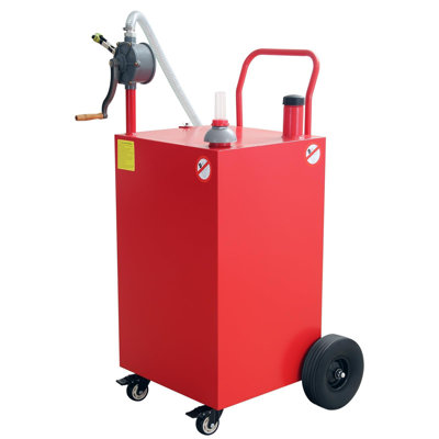 Fuel Caddy with 4 Wheels, Gas Storage Tank With Manual Transfer Pump, Portable Gas Caddy Gasoline Diesel Fuel Container with Hose & Siphon Pump for Cars, Lawn Mowers, Trucks, ATVs, Boats