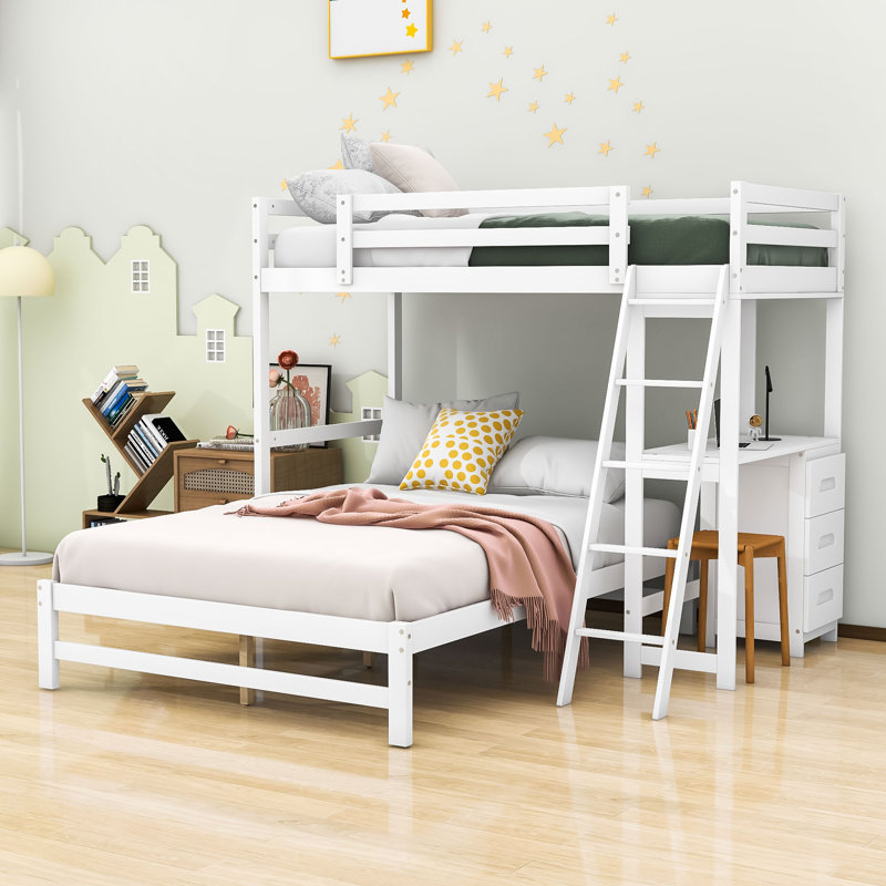Lit superposé simple au-dessus de double avec tiroirs et bureau Jahkai Kids
