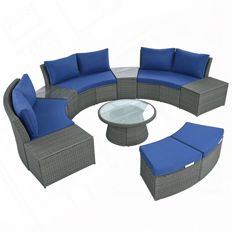 Ensemble de canapé modulaire d'extérieur 10 pièces, Gris, Bleu