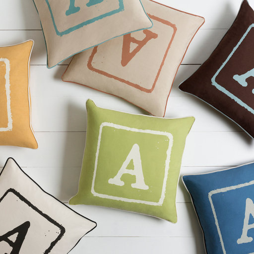 Coussin décoratif en coton, A, 20 po x 20 po, Lime / crème