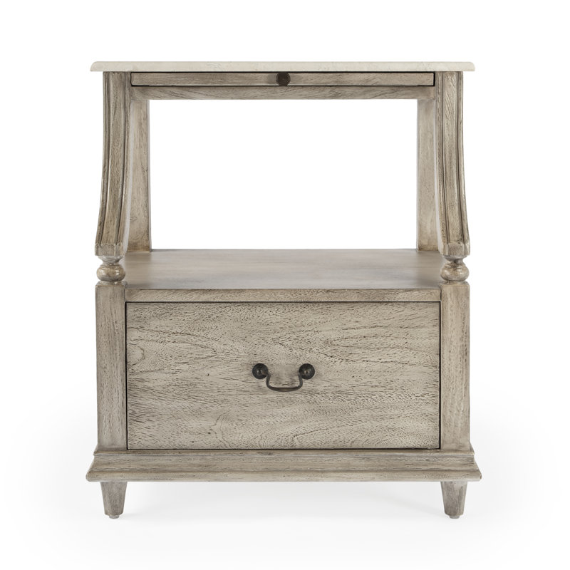 Mabel Marble 1 drawer Nightstand, Gray
