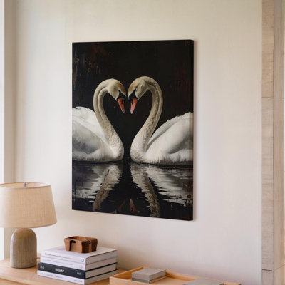 Canvas Wall Art Timeless Elegance Swans Canvasromantic Heart Shaped Swan Reflection Art Ready To Hang Gallery Wrapped Home Decor Decor