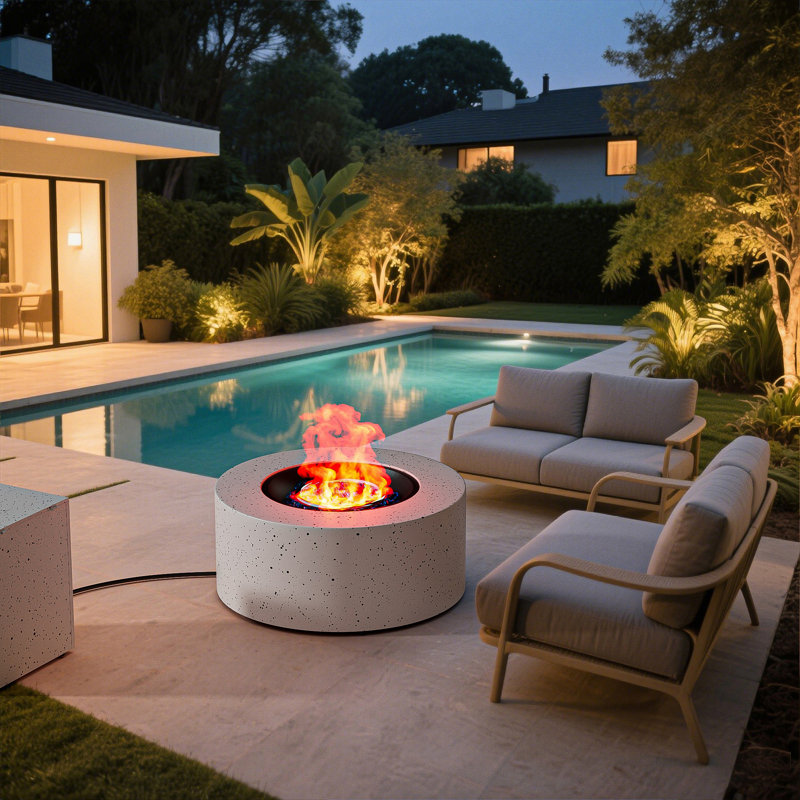 30" Round Propane Fire Pit Table Gas Fire Table for Outdoor Patio, Deck, Garden and Backyard with Smokeless Steel Design, 50,000 BTU Burner, White