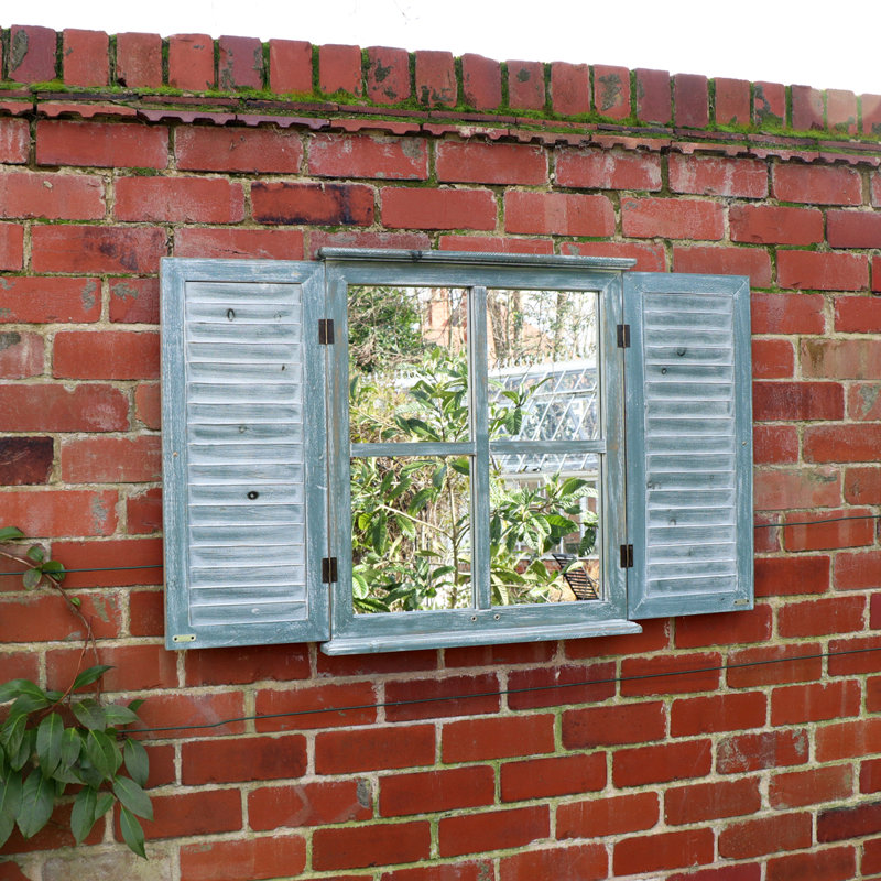 Distressed Shutter Style Garden Wall Mounted Mirror 60Cm X 70Cm