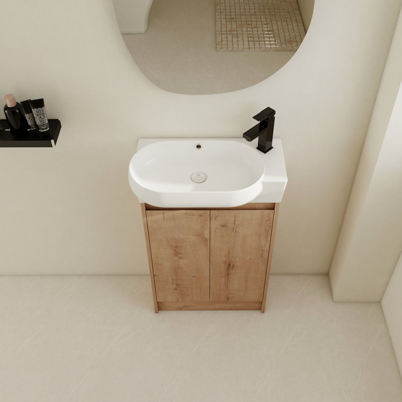 Meuble-lavabo de salle de bain autoportant de 23 po - moderne, compact, portes à fermeture douce, vaste étagère à l'intérieur moderne avec lavabo, tiroir suffisant