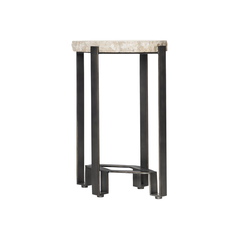 Transitional Cream Stone and Metal Round Accent Table