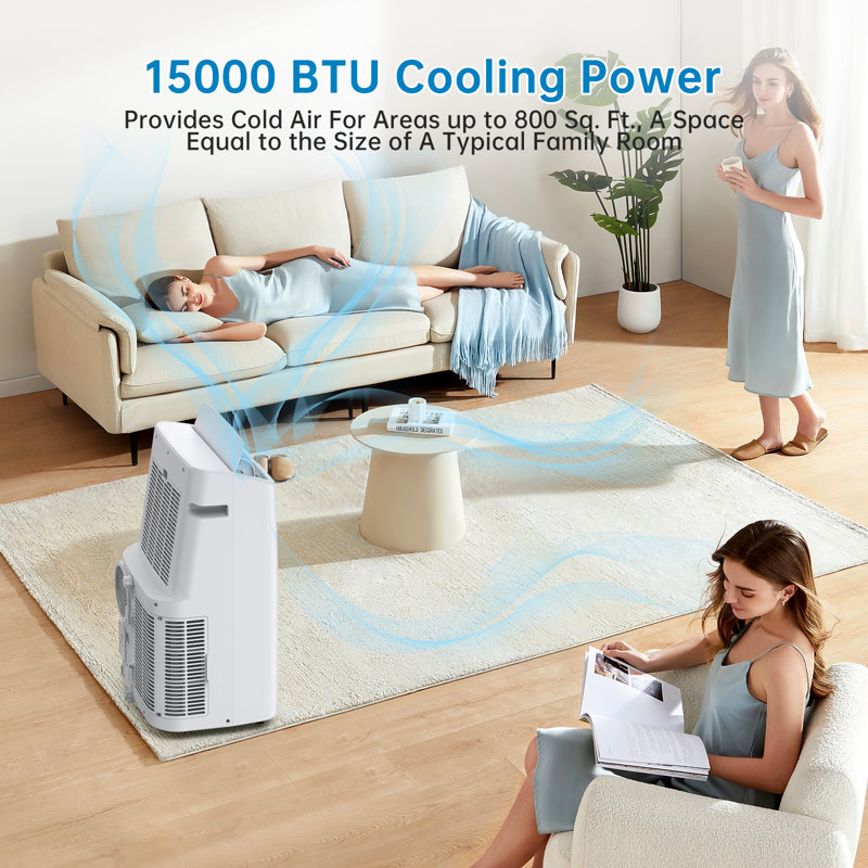15,000 Btu Portable Air Conditioner With Remote Control, 3-in-1 Portable Ac Units With Fan & Dehumidifier Cools Up To 800 Sq. Ft