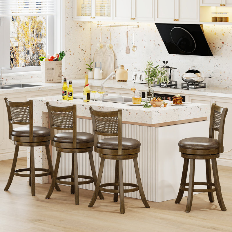 Set of 4 Bar Stools 25'' Swivel Bar Chairs w/ PE Rattan Backrest Counter Height, 4, Counter Stool (25" Seat Height)