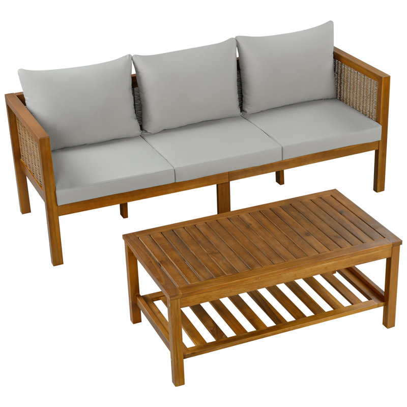 Ensemble de conversation d'extérieur 2 pièces, un canapé 3 places et une table basse, Gris
