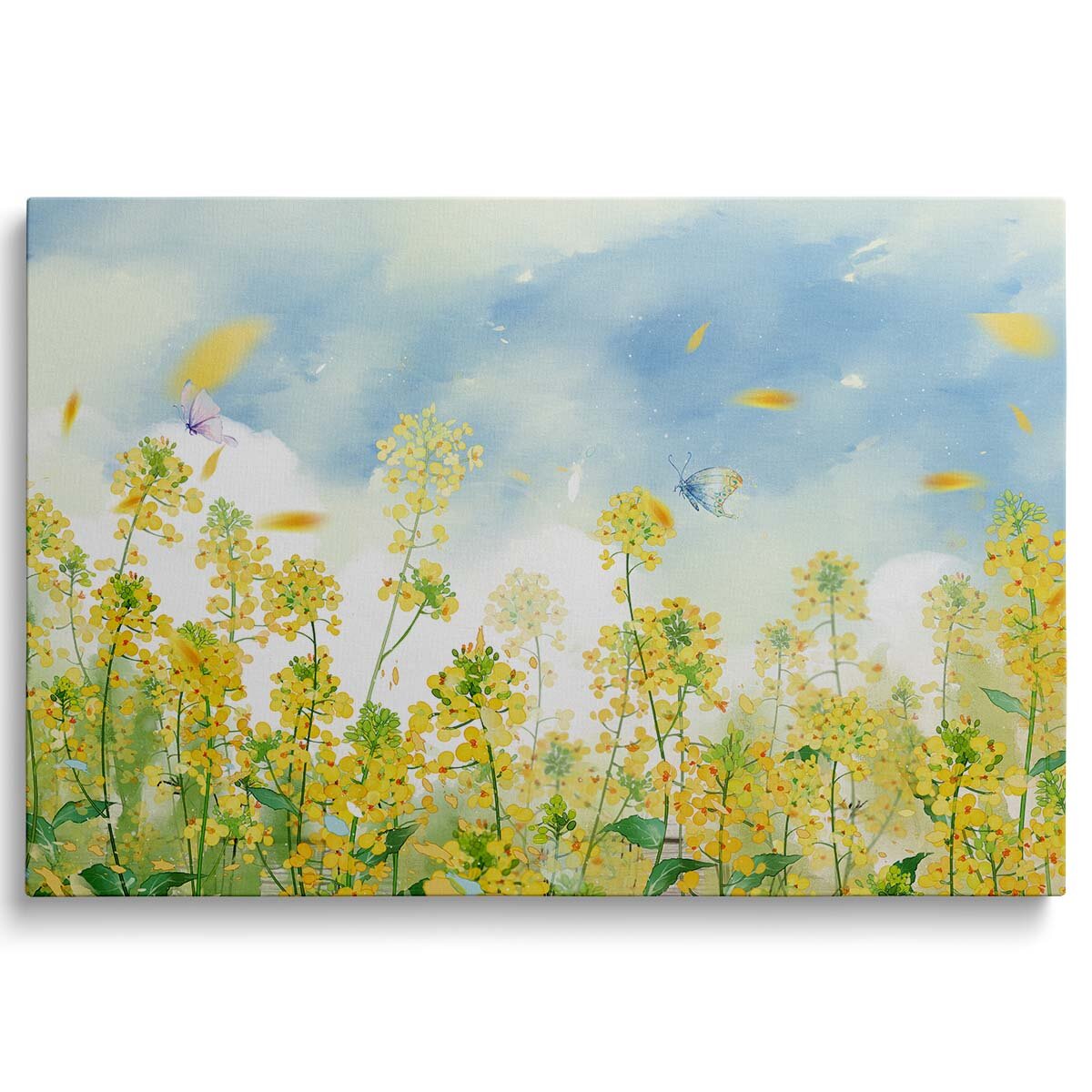 Blue Sky Yellow Floral - Painting On Wrapped Canvas On Canvas Print