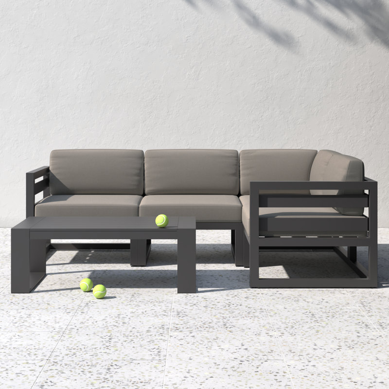 Smith 5 Piece Sectional Seating Group with Sunbrella Cushions, Canvas Charcoal Sunbrella® Canvas, Slate