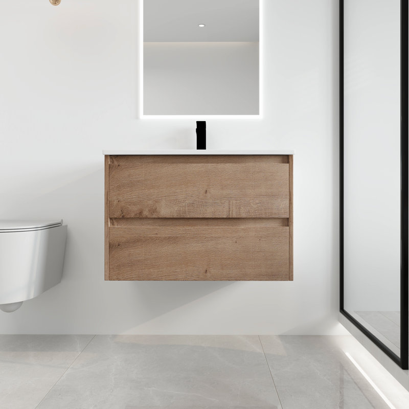 Carlysha 30"Wall Mounted Single Bathroom Vanity,Floating vanity with 2 Drawers,White Ceramic Sink Top, 30"