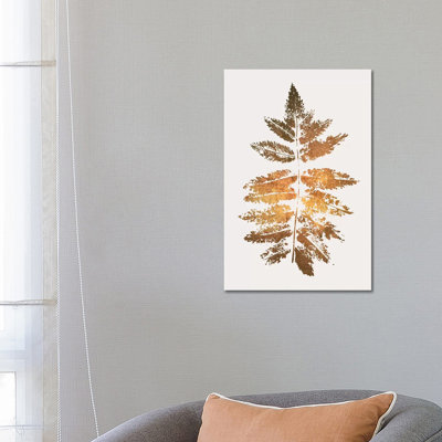 Oak Leaf Print - Gold by Kubistika - Wrapped Canvas Print