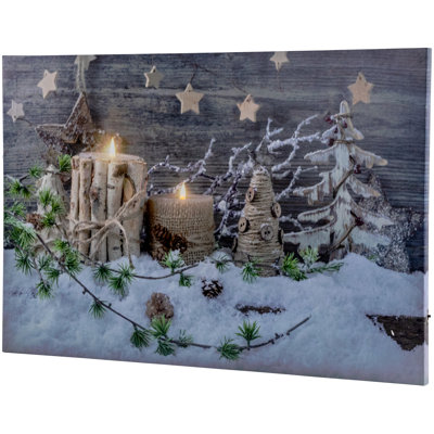 Country Rustic Winter Christmas LED Lighted Canvas Wall Art 23.5" x 15.5"