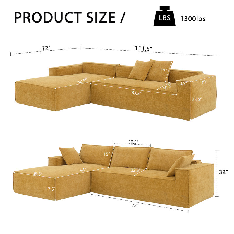 Canapé modulaire en L Chenille, Jaune