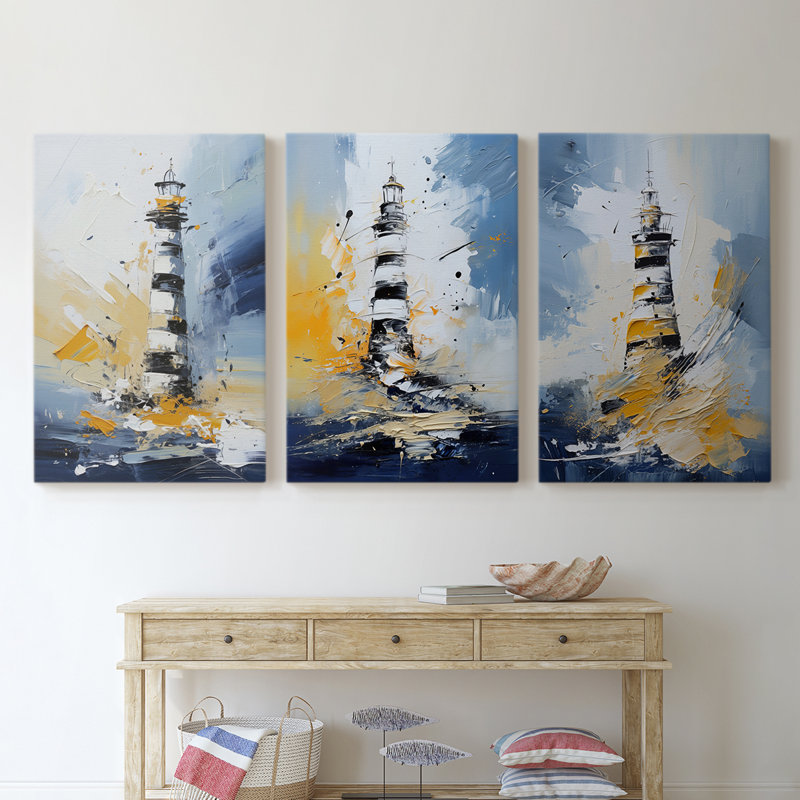 Série Sea and Shore Cxxix - Ensemble de toiles tendues avec châssis Premium - Prêt à être accroché
