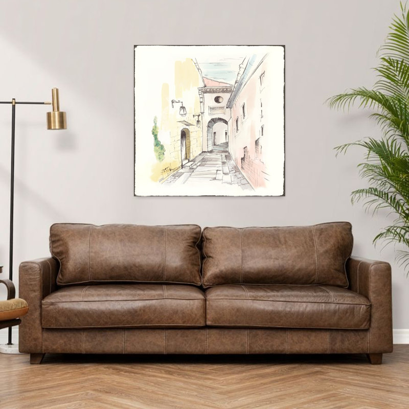 «Quiet Alleyway with Lanterns I Abstract Contemporary Landscape Nature», art mural, H 36 po x l 36 po