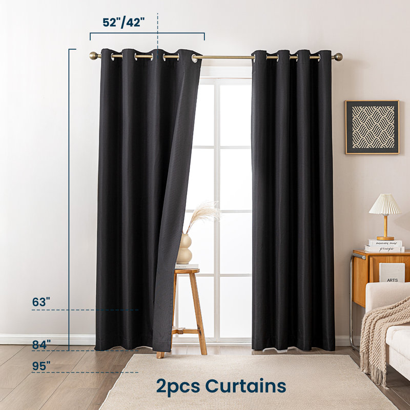 100% Blackout Curtains, Cross Twill Jacquard Luxury Home Decor for Bedroom and Living Room, 42×84 in., Black