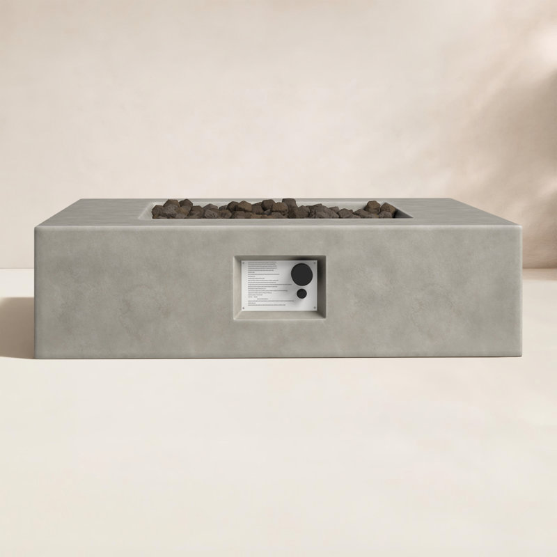Rashid Concrete Propane Fire Pit Table, 12" H x 42" W x 42" D, Natural Concrete