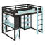 Wood Gaming Loft Bed With Desk & RGB Light, Full Size Loft Bed, Hanging Board, Ladder & Guardrails-1618999607