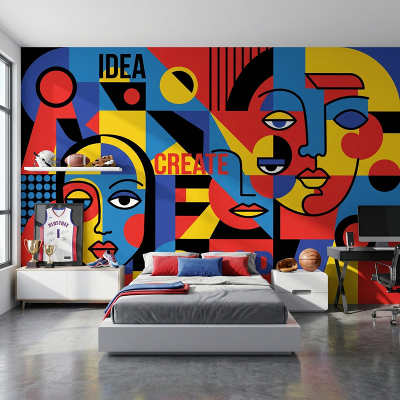 Papier peint géométrique abstrait Pop Art, Peler et coller, 200 po x 120 po