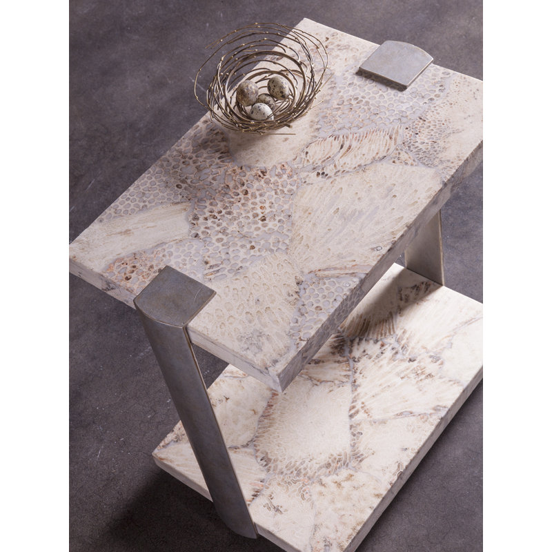 Corrina Rectangular Beige Stone and Metal Spot Table