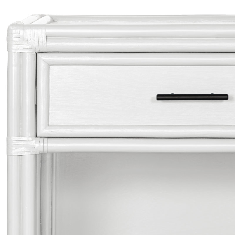 Clara Collection 1 - Drawer Rattan Nightstand, White