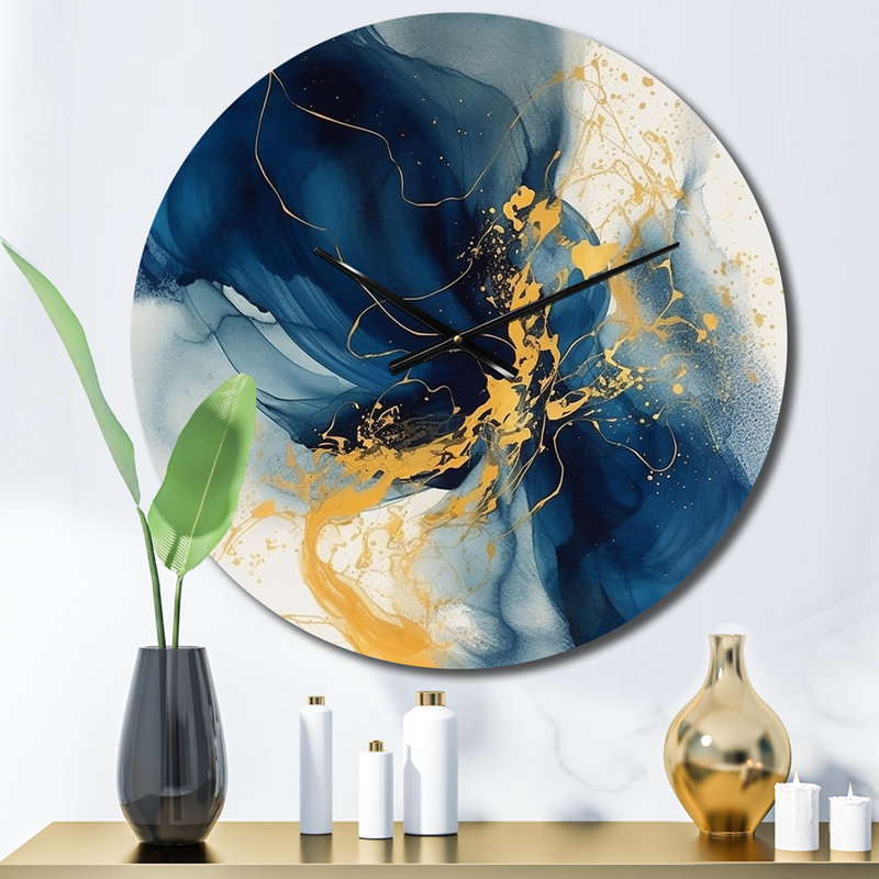 Horloge murale bleu foncé et or Strokes IV - Fractals, Petit