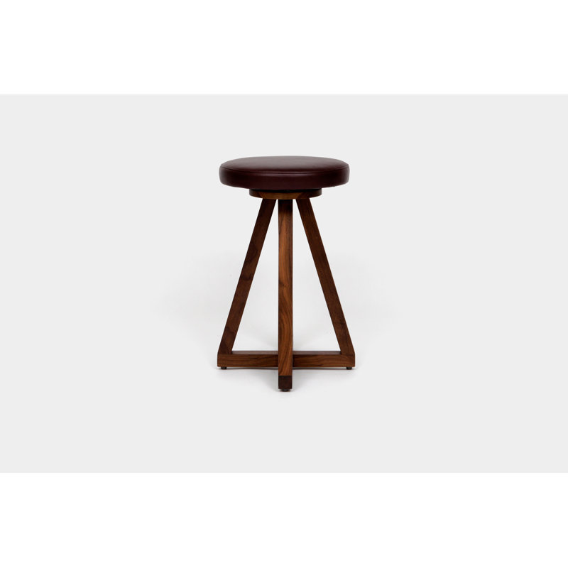 Artless X Swivel 26" Counter Stool, No Ring, Walnut, Burgundy