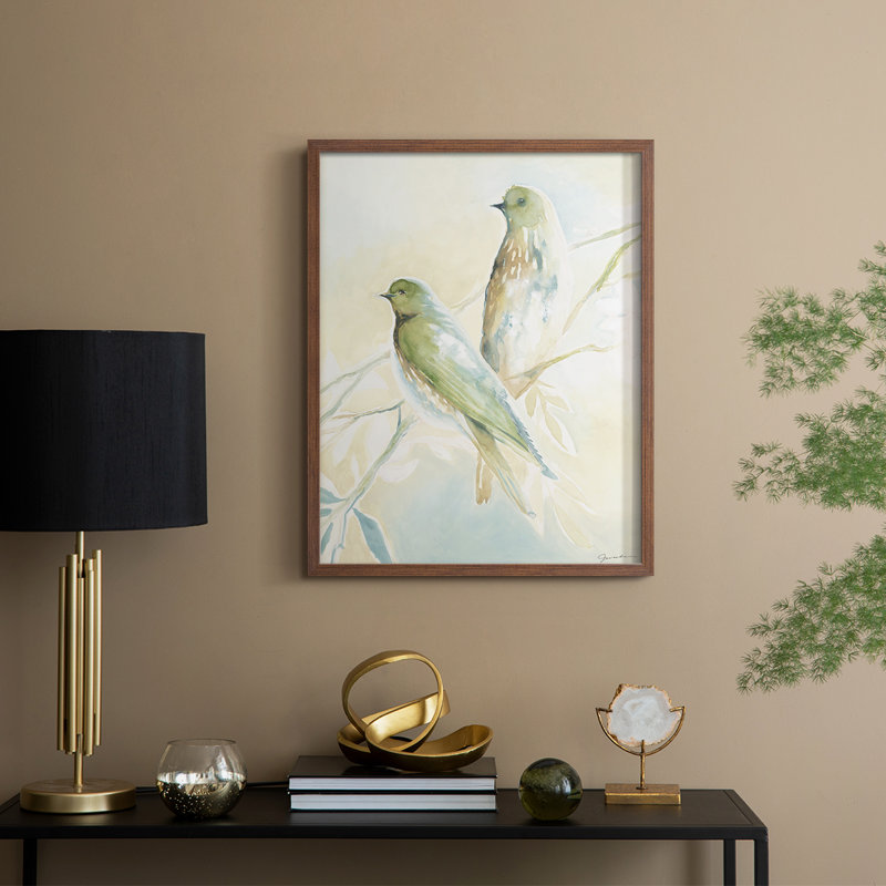 «LoveBirdsPaintingon», reproduction d'art encadrée - Bois massif, H 15 po x l 12 po, Noyer