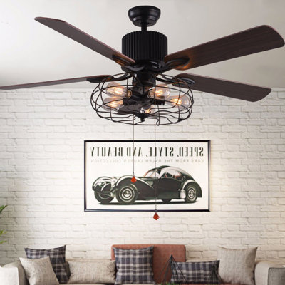 Galinda 42"/52" 5 - Blade Industrial Reversible Ceiling Fan with Lights and Remote, 3 Speeds Ceiling Fan