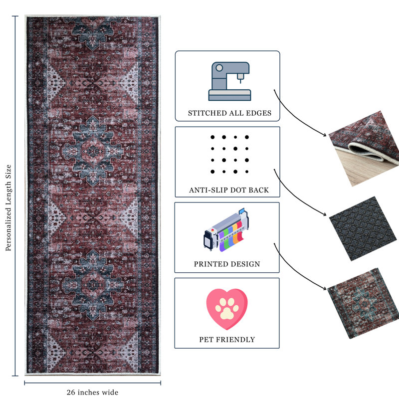 Tapis de couloir antidérapant de taille personnalisée et antidérapant, Tapis de couloir 2 pi 2 po x 13 pi