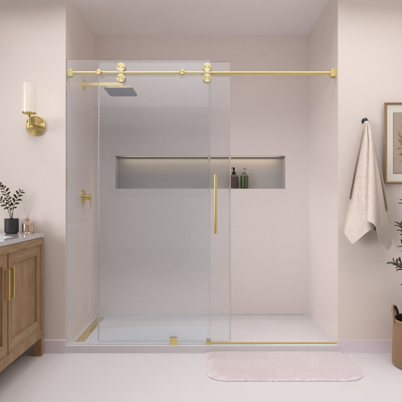 Radiance 56"-60"W x 72'' H Single Sliding Frameless Shower Door in Brushed Gold with 3/8" Clear Glass, Gold