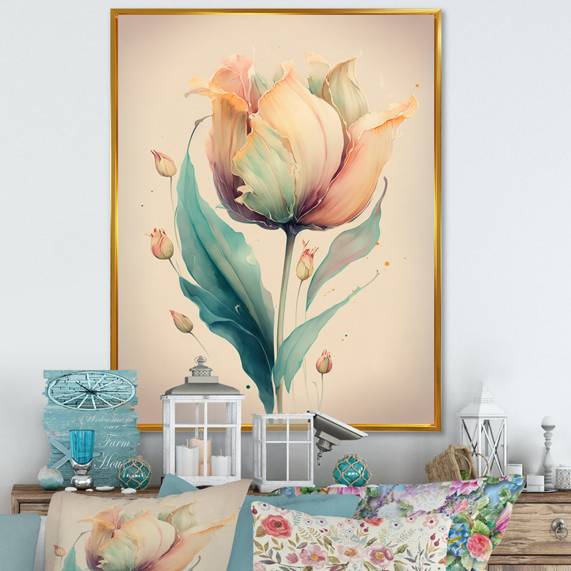 «Rhoda Soft Tone Tulip», reproduction sur toile, H 20 po x l 12 po x P 1 po, Toile avec cadre flottant or
