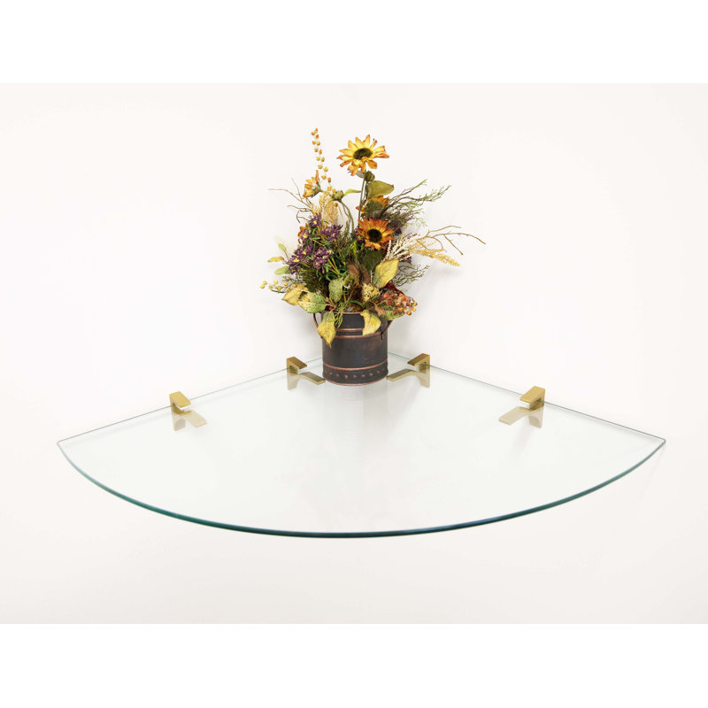 Glass Corner Shelf, Brass