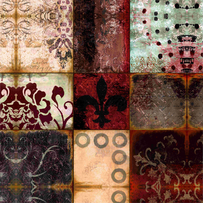 Motifs abstraits en rouge et brun - reproduction sur toile tendue, H 12 po x l 12 po