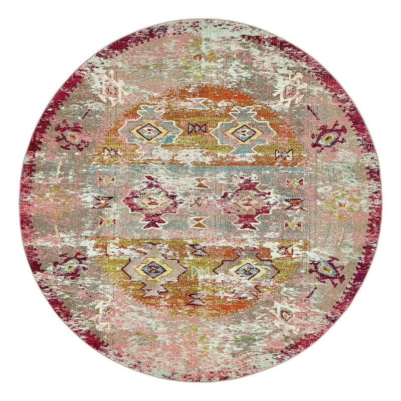 Ector Washable Geometric Indoor Rug, Round 8'